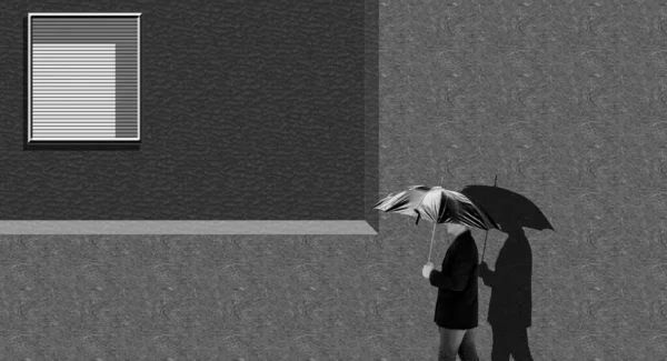 Mężczyzna Trzymający Parasol Chodzący Ulicach Koncepcja Sukcesu — Zdjęcie stockowe