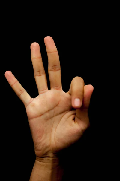 Shot Jednotlivé Ruce Dělá Gyan Mudra Izolované Černém Pozadí — Stock fotografie
