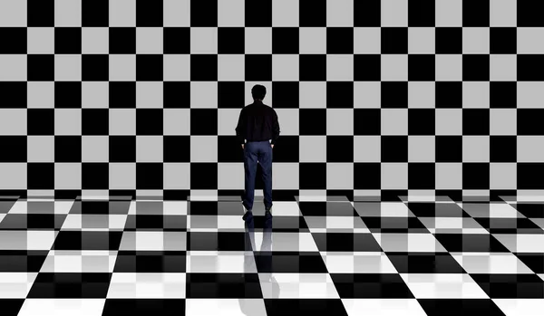 Uomo Che Ritrova Con Illusione Immaginaria Come Una Porta Davanti — Foto Stock