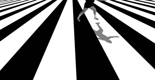 Conceptual Art Shot Girl Running Black White Stripes — Stock Photo, Image