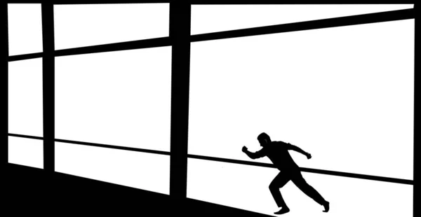 Silhouette Eines Athleten Der Hinter Einigen Fensterscheiben Läuft — Stockfoto