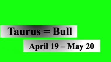 Basit ve temiz animasyon Taurus Zodyak işareti yeşil ekranda aşağı üçüncü.