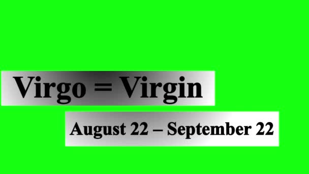 Простий Чистий Анімований Знак Зодіаку Virgo Нижче Третьої Зеленому Екрані — стокове відео