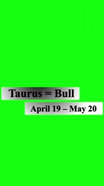 Basit ve temiz animasyon Taurus burcu yeşil ekran yüksek çözünürlükte dikey alt üçüncü işaret. Kullanımı kolay.