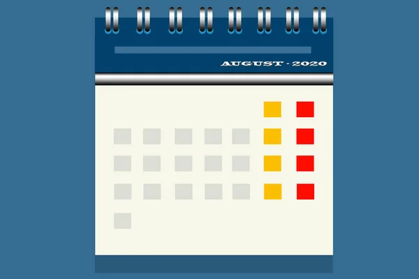 Ilustración Calendario Escritorio Color Azul Agosto 2020 Con Una Caja —  Fotos de Stock