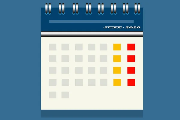 Ilustración Calendario Escritorio Color Azul Junio 2020 Con Una Caja —  Fotos de Stock