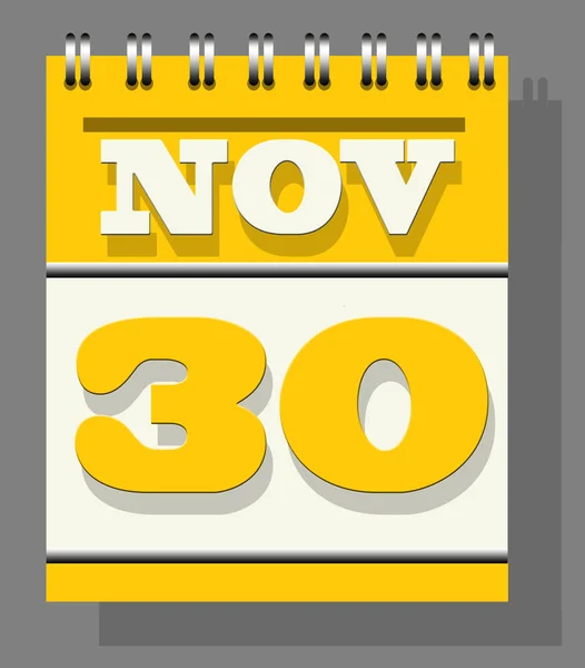 日页黄色螺旋形日历页 在灰色墙的纹理背景上隔离 日期为11月30日 是所有化学战受难者纪念日 — 图库照片