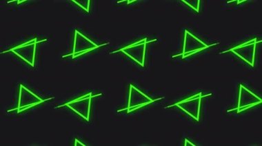 Neon renkli üçgenler ve basit çizgiler siyah mat renkli arka plan yüksek çözünürlüklü 4k, Apple ProRes.