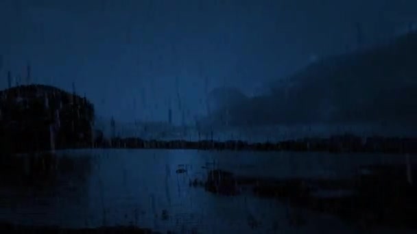 Niederschlag Und Blitz Aufnahme Eines Sees Während Eines Gewitters — Stockvideo