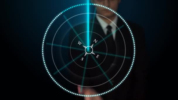 Shot Businessman Pointing Hologram Moving Radar Animation Front Him High — Stock Video