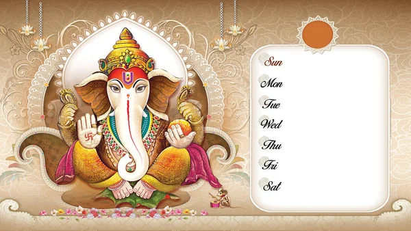 Iddio Indiano Alta Risoluzione Lord Ganesha Digital Painting Calendar Layout — Foto Stock