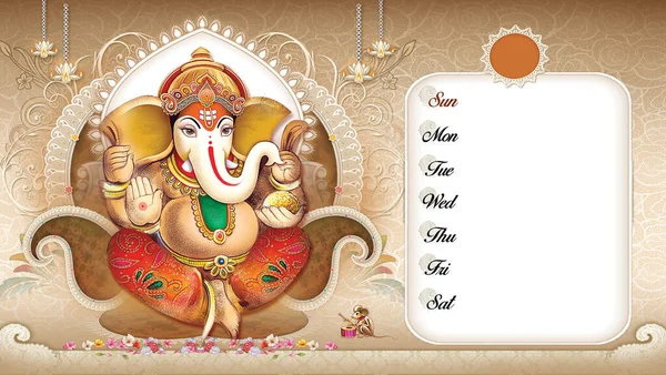高解像度インドの神々ロードGaneshaデジタル絵画カレンダーレイアウト — ストック写真
