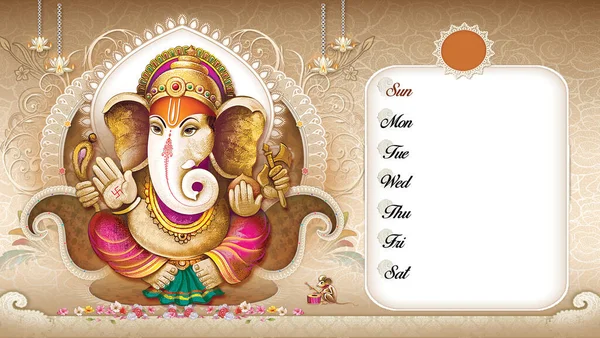 Iddio Indiano Alta Risoluzione Lord Ganesha Digital Painting Calendar Layout — Foto Stock