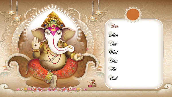 Dioses Indios Alta Resolución Lord Ganesha Digital Painting Calendar Layout —  Fotos de Stock