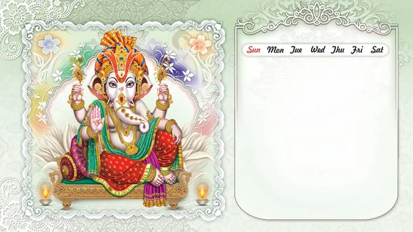Högupplösta Indiska Gudar Lord Ganesha Digital Målning Kalender Layout — Stockfoto
