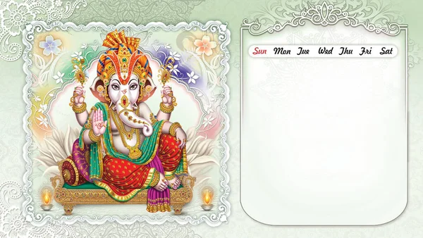 Deuses Indianos Alta Resolução Lord Ganesha Digital Painting Calendar Layout — Fotografia de Stock