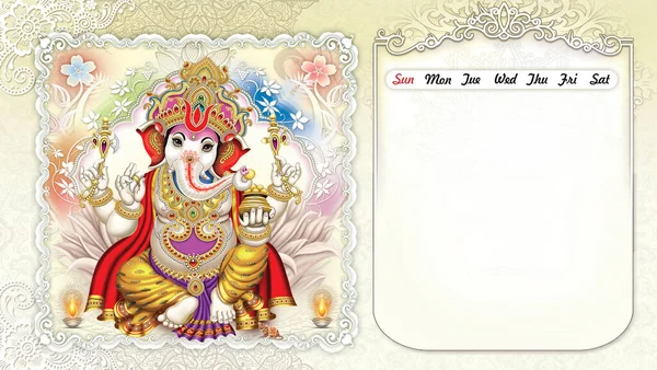 Индийские Боги Высокого Разрешения Lord Ganesha Digital Painting Calendar — стоковое фото