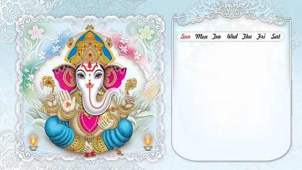 Dieux Indiens Haute Résolution Lord Ganesha Calendrier Peinture Numérique — Photo