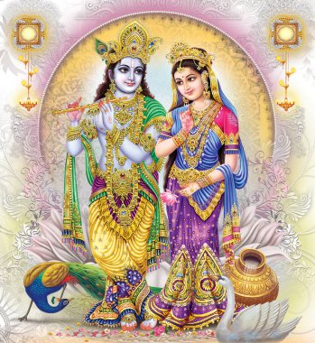 Hindistan Tanrısı Radhakrishna, Hindistan Lordu Krishna, Hindistan Mitolojik Radhakrishna Görüntüsü.