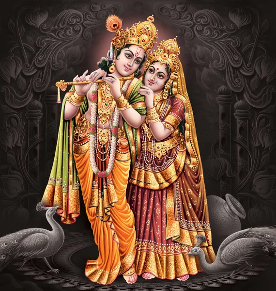 インドの神ラダクリシュナ インドの主クリシュナ ラダクリシュナのインド神話イメージ — ストック写真