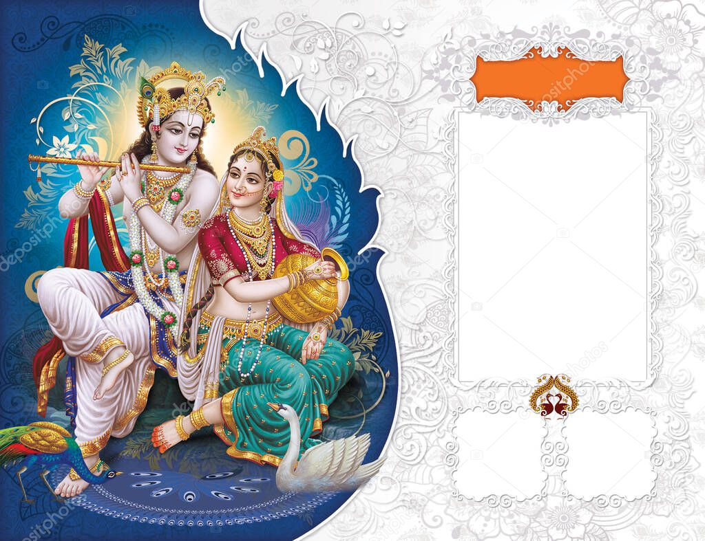 Indian God Radhakrishna, Indian Lord Krishna, Indian Mythological Image of Radhakrishna Calendar Layout.