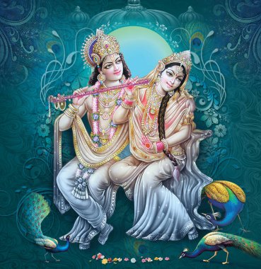 Hindistan Tanrısı Radhakrishna, Hindistan Lordu Krishna, Hindistan Mitolojik Radhakrishna Görüntüsü.