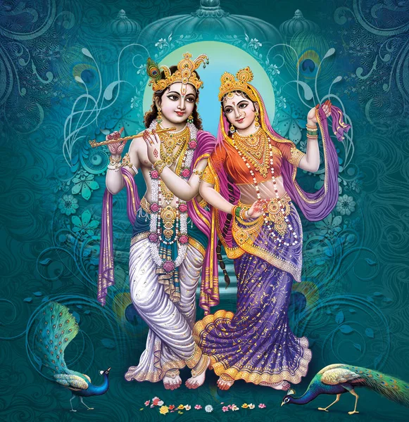 Indiska Guden Radhakrishna Indiska Herren Krishna Indiska Mytologiska Bilden Radhakrishna — Stockfoto