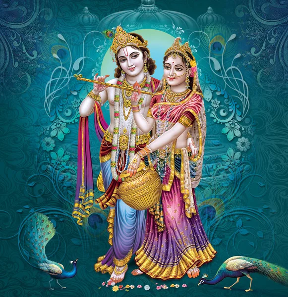 Dieu Indien Radhakrishna Seigneur Indien Krishna Image Mythologique Indienne Radhakrishna — Photo