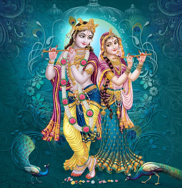 Indiska Guden Radhakrishna Indiska Herren Krishna Indiska Mytologiska Bilden Radhakrishna — Stockfoto