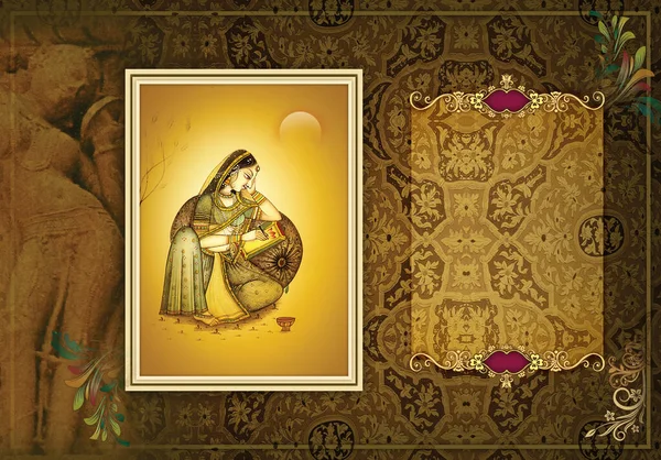 Indian Art Painting Ragini Table Calendar Design — стокове фото