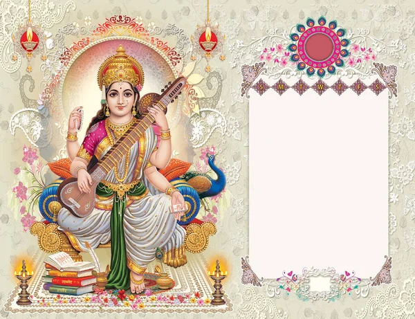 Gudinnan Saraswati Tabell Kalender Layout — Stockfoto