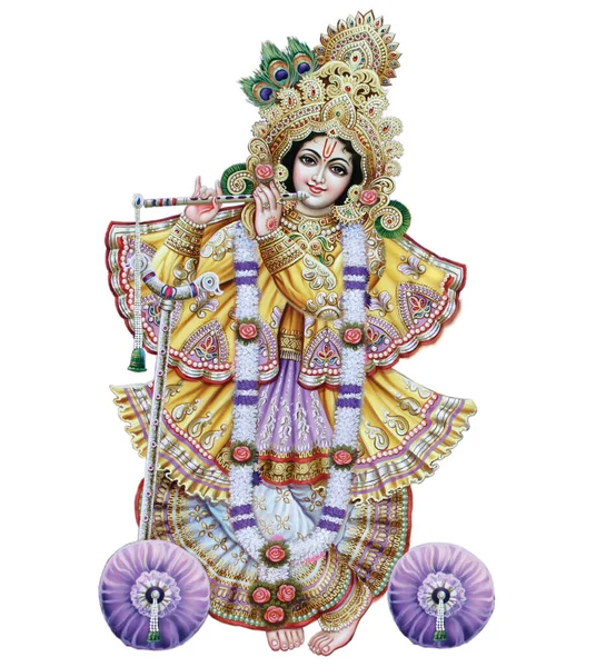 Indyjski Bóg Pan Krishna Swoim Fletem Tworzy Magiczne Melodie — Zdjęcie stockowe
