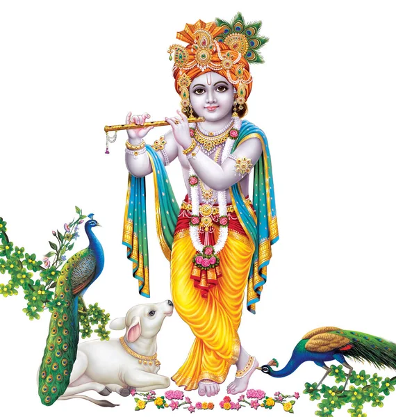 Der Indische Gott Lord Krishna Mit Seiner Flöte Macht Magische — Stockfoto