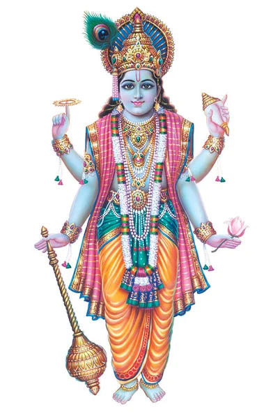 Deus Indiano Lord Krishna Com Sua Flauta Fazendo Músicas Mágicas — Fotografia de Stock