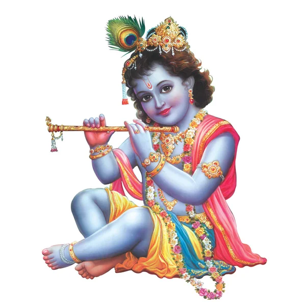 Indiska Gud Krishna Med Sin Flöjt Gör Magiska Låtar — Stockfoto
