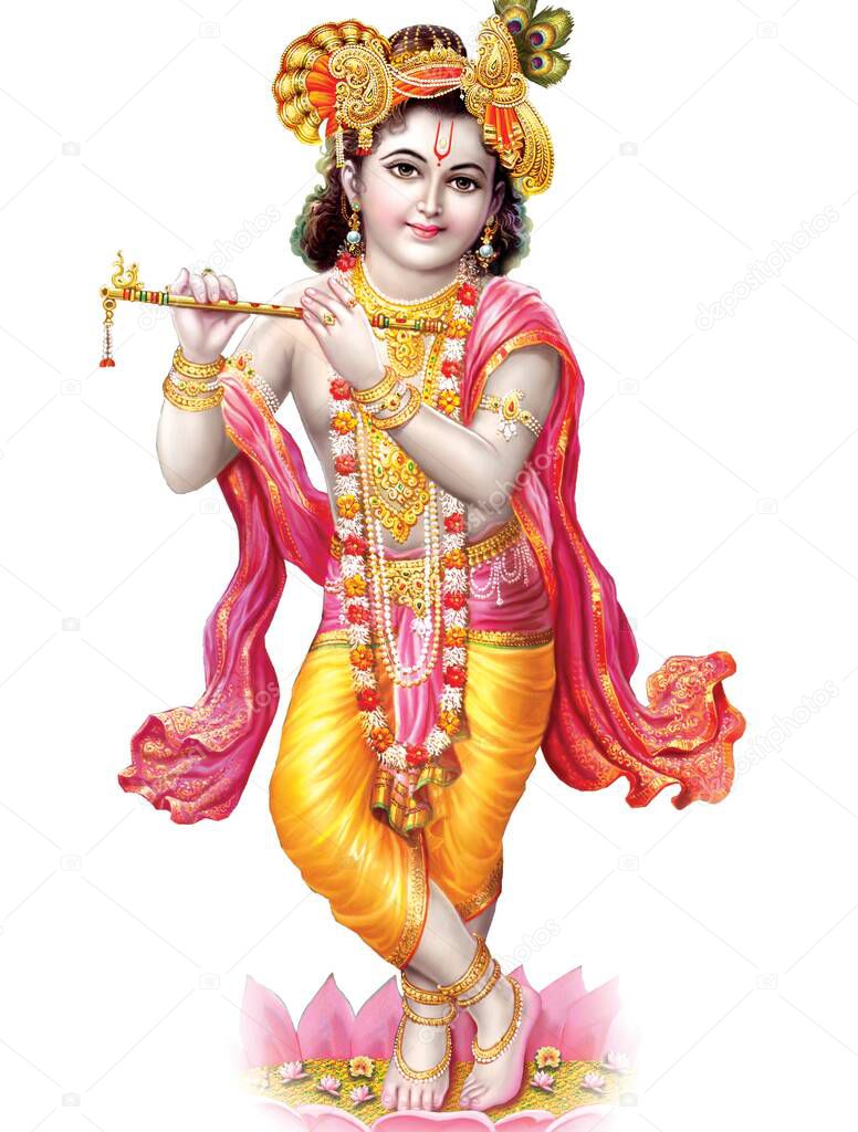 Indian God Lord Krishna with his flute making magical tunes