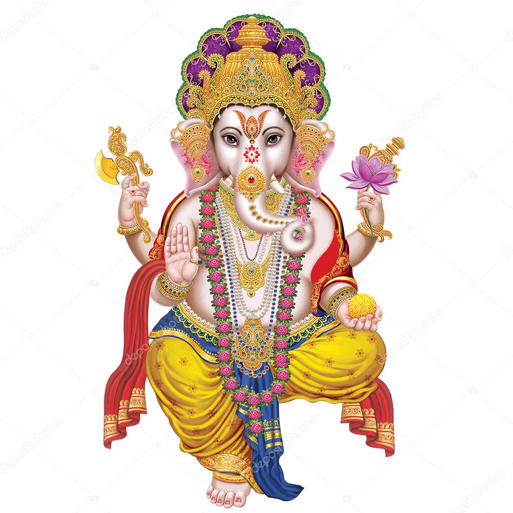 Indian God Ganesha, Indian Lord Ganesh, Indian Mythological Image of Ganesha.