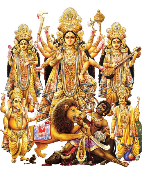 Diosa India Durga Pinturas Digitales Imprenta — Foto de Stock