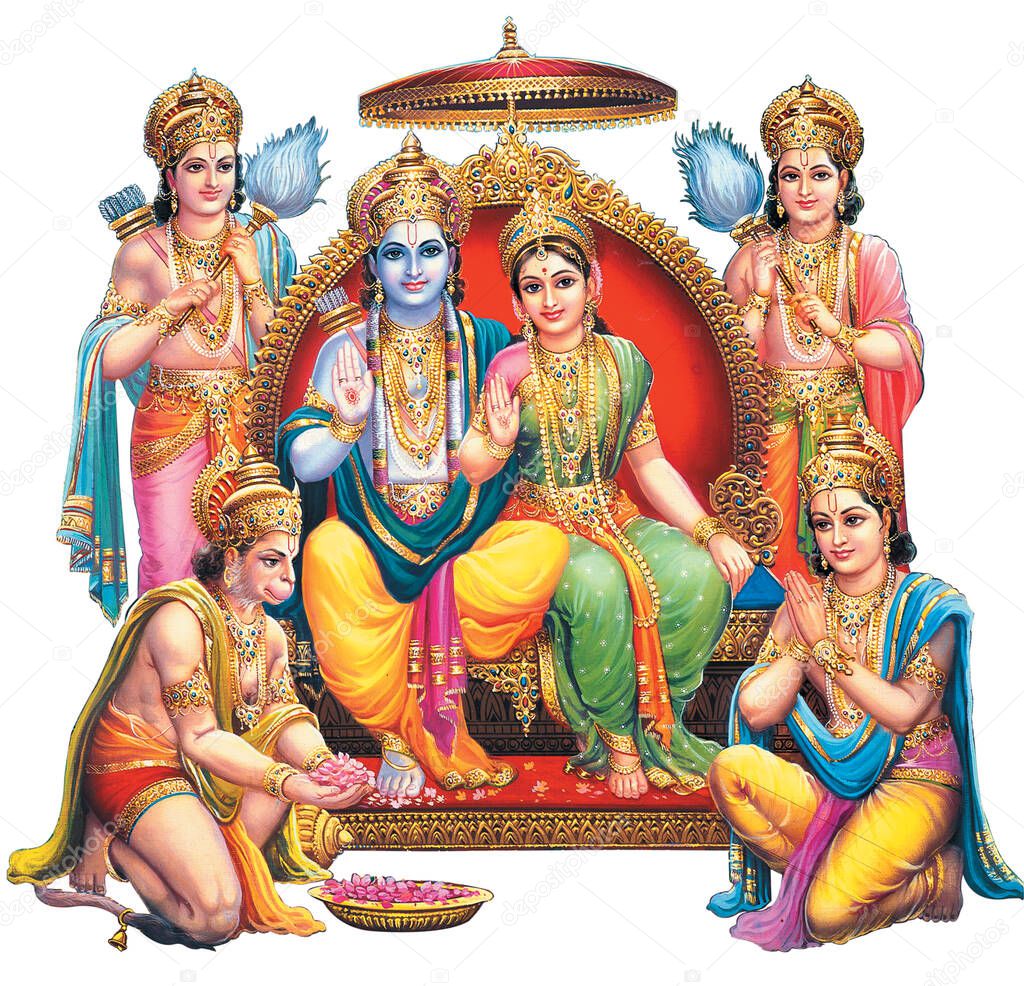 Indian God Rama with Sita and Hanuman