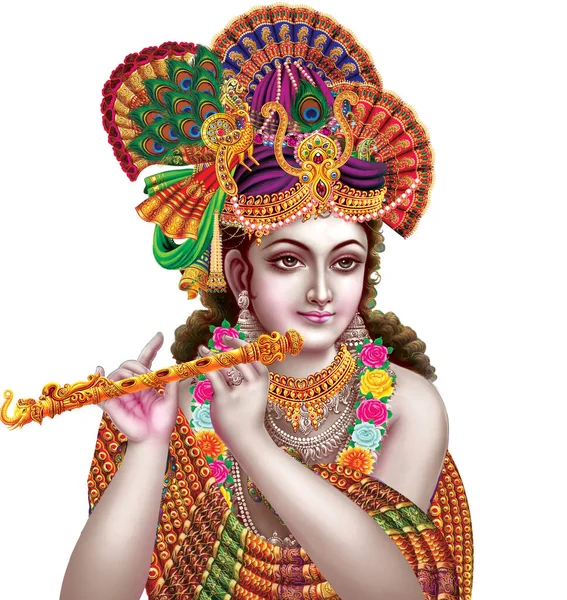 Индийский Бог Кришна Своей Флейтой Создаёт Волшебные Мелодии — стоковое фото