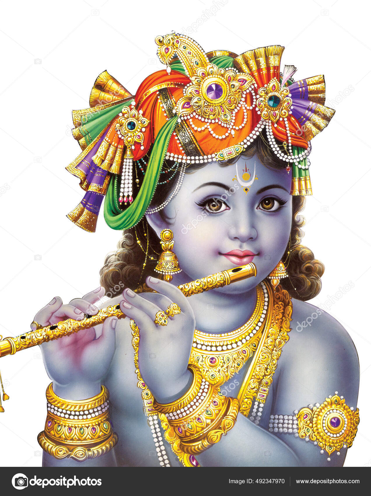 Indian God Lord Krishna His Flute Making Magical Tunes Stock