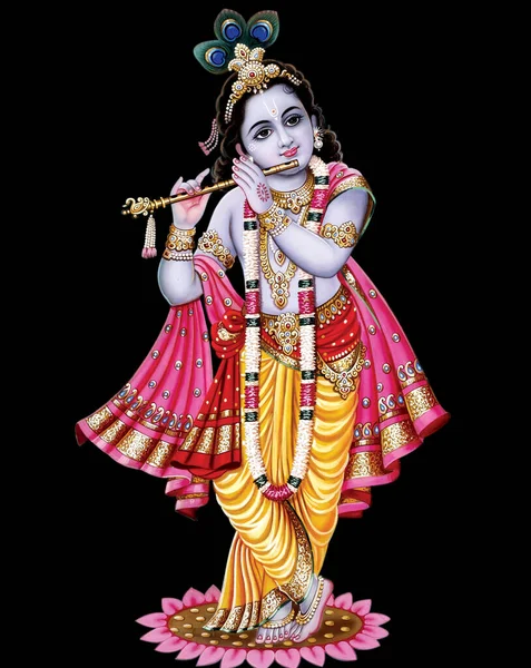 Dios Indio Señor Krishna Con Flauta Haciendo Melodías Mágicas — Foto de Stock