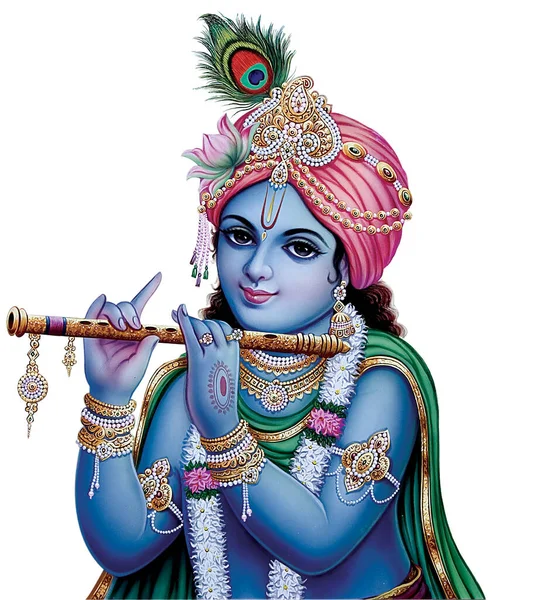 Indiska Gud Krishna Med Sin Flöjt Gör Magiska Låtar — Stockfoto