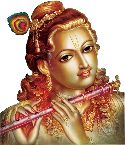 Indyjski Bóg Pan Krishna Swoim Fletem Tworzy Magiczne Melodie — Zdjęcie stockowe