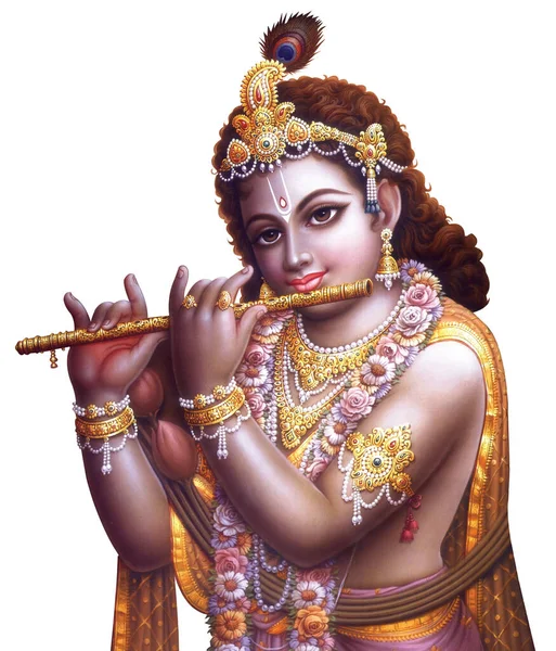 Dios Indio Señor Krishna Con Flauta Haciendo Melodías Mágicas —  Fotos de Stock