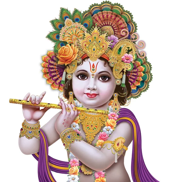 Indiase God Heer Krishna Met Zijn Fluit Het Maken Van — Stockfoto