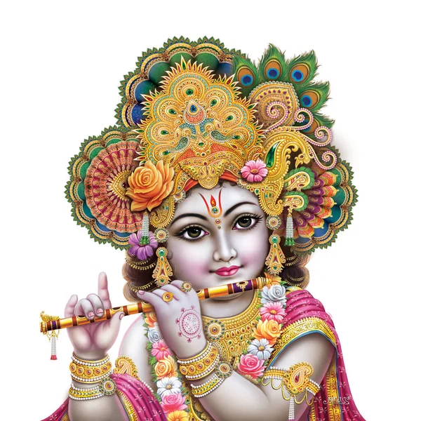 Індійський Бог Лорд Крішна Своєю Флейтою Створює Магічні Мелодії — стокове фото