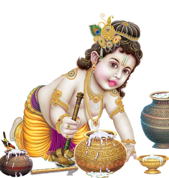 Indiase God Heer Krishna Met Zijn Fluit Het Maken Van — Stockfoto