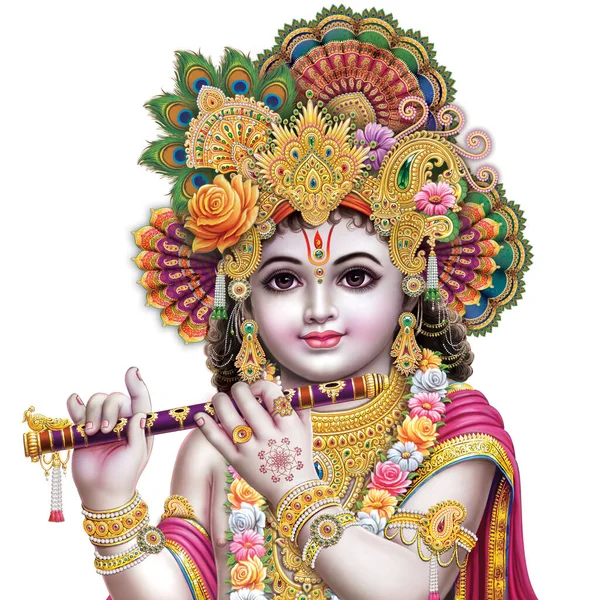 Индийский Бог Кришна Своей Флейтой Создаёт Волшебные Мелодии — стоковое фото