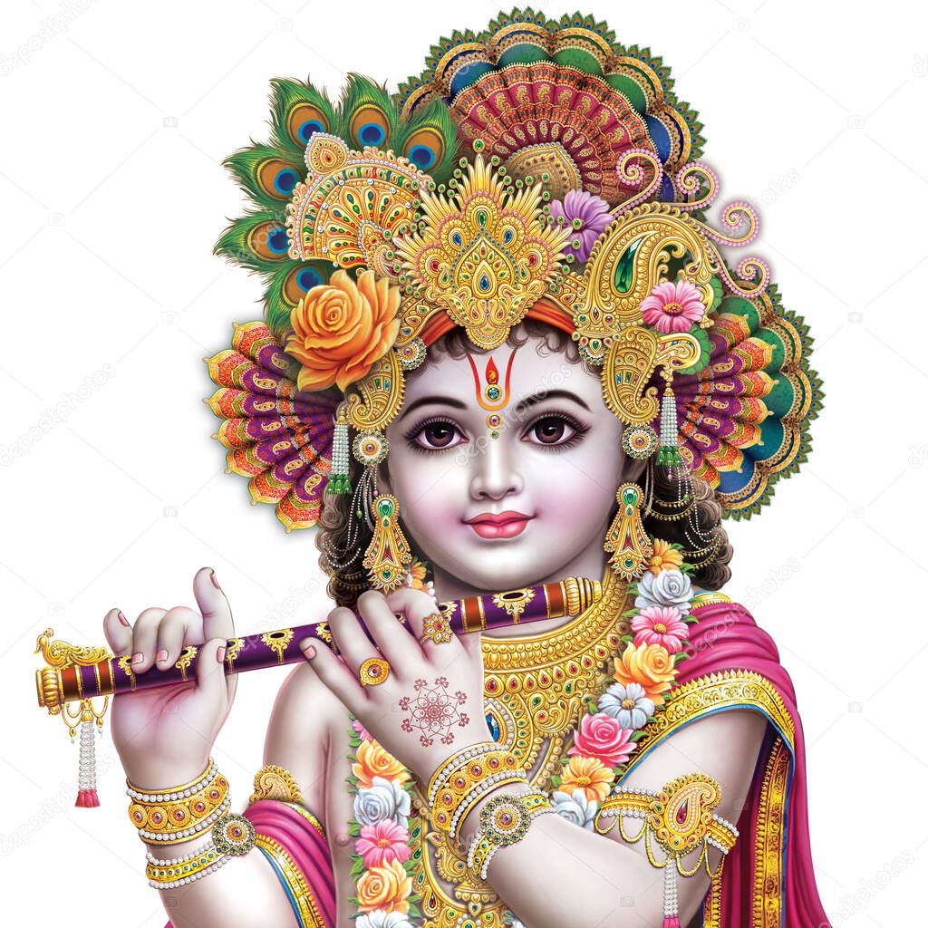 Indian God Lord Krishna with his flute making magical tunes